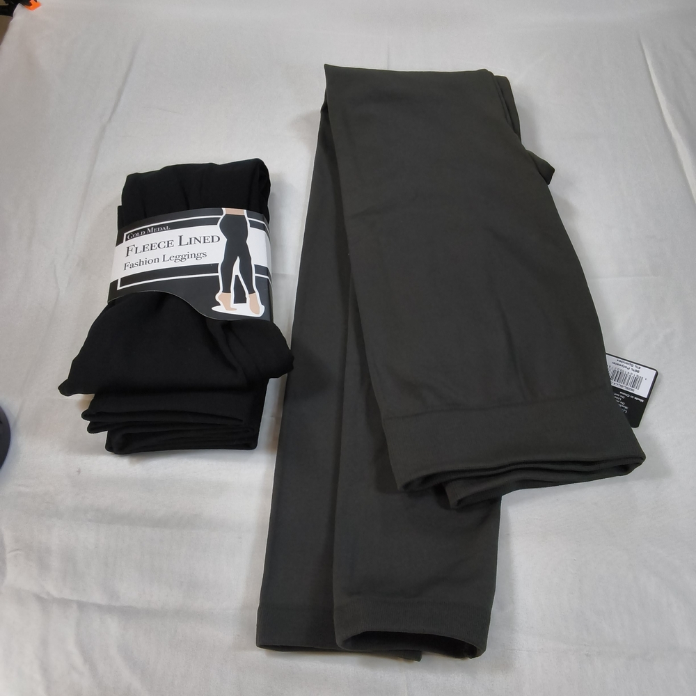 NWT Pair Of Gold Medal Fleece Lined Fashion Leggings-Black/Gray. Sz L/XL, UUCP